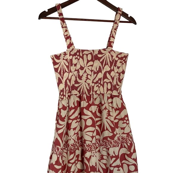 Marine Layer Selene Tiered Maxi Sun Dress L Red Cream Floral Square Neck Smocked - Picture 3 of 8